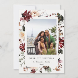 Dusky Poinsettia Floral Merriest Christmas Photo シーズンカード