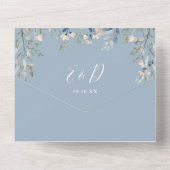 Dust Blueフローラ緑のスクリプトQRコード結婚s オールインワン招待状 (裏面)