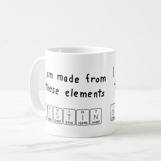 Dustinの周期表の名前のマグ コーヒーマグカップ (正面左)