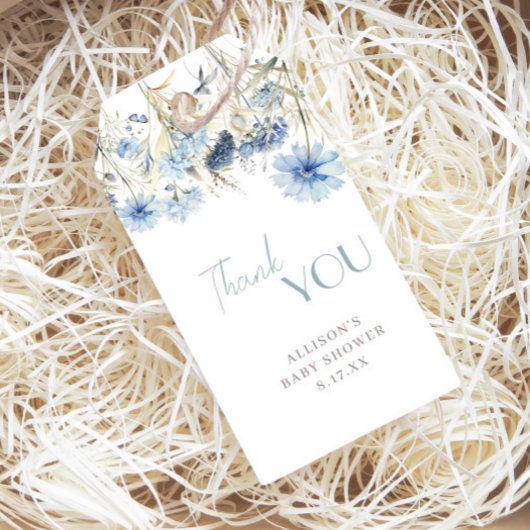 DUSTYブルーワイルドフラワーベイビーシャワーありがとう ギフトタグ