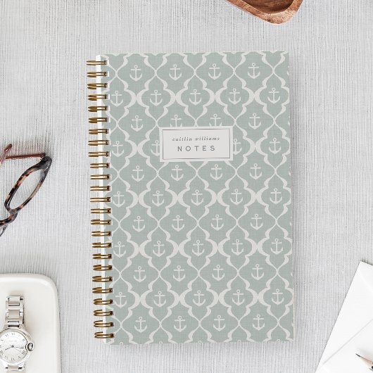 Dusty Aqua Nautical Anchor Ogee Personalized ノートブック