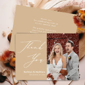 Dusty Beige Script エレガント Photoモダン結婚's サンキューカード