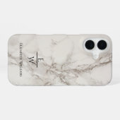 Dusty black and white marble glitter personalized  iPhone 16ケース (裏面横)