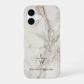 Dusty black and white marble glitter personalized  iPhone 16ケース (裏面)