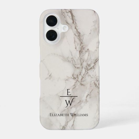 Dusty black and white marble glitter personalized  iPhone 16ケース (裏面)