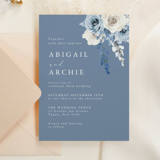 Dusty Bloom Boho Blue Wedding 招待状