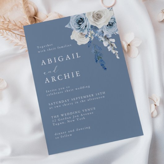 Dusty Bloom Boho Blue Wedding 招待状