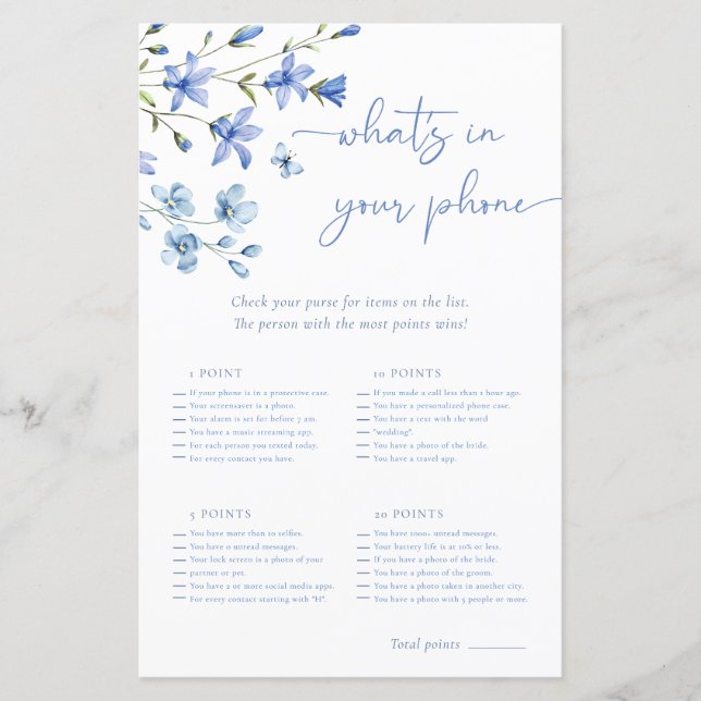 Dusty Blueあなたの電話のブライダルシャワーゲーム (正面)