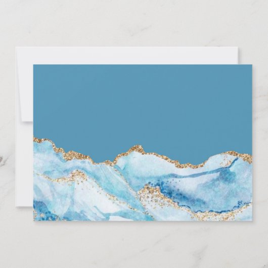 Dusty BlueとAgate金ゴールド日付カードの保存 招待状 (裏面)