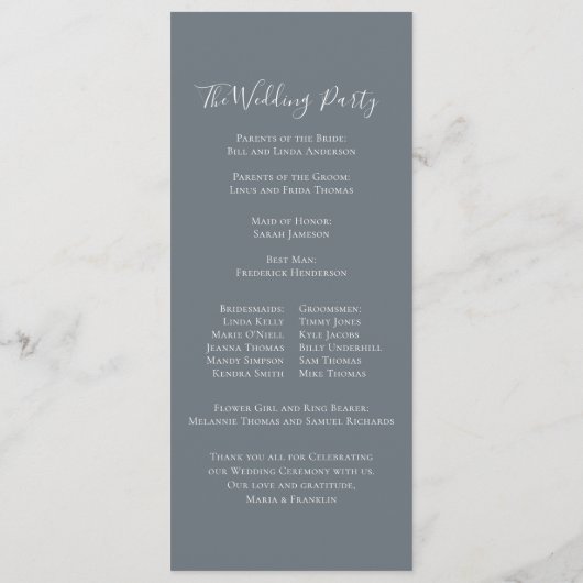 Dusty Blueのフローラ結婚スクリプトプログラム プログラム (裏面)