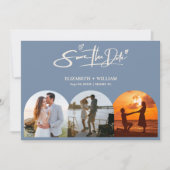 Dusty Blueの結婚写真QRコードエレガント セーブザデート (正面)