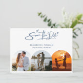 Dusty Blueの結婚写真QRコードエレガント セーブザデート (スタンド正面)