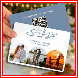 Dusty Blueの結婚写真QRコードエレガント セーブザデート
