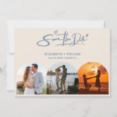 Dusty Blueの結婚写真QRコードエレガント セーブザデート (正面)