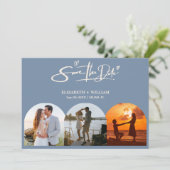 Dusty Blueの結婚写真QRコードエレガント セーブザデート (スタンド正面)