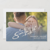 Dusty Blueの結婚写真QRコードエレガント セーブザデート (正面)