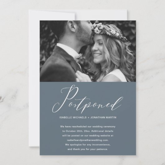 Dusty Blueの結婚延期の新しい日付写真 案内状 (正面)