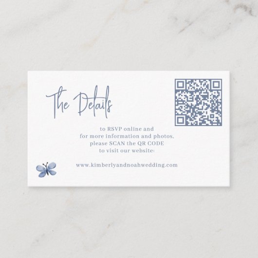 Dusty Blueの結婚QRコードのオンラインRSVP詳細 エンクロージャーカード (正面)