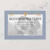 Dusty Blueフォトモダン金ゴールドハート宿泊施設 エンクロージャーカード (正面)