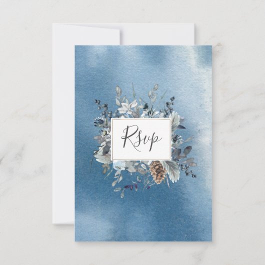Dusty Blueフローラとアウト食事の選択肢RSVPカード 出欠カード (裏面)