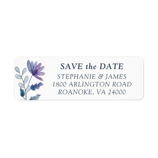 Dusty Blueフローラ保存日付差出人住所 ラベル (正面)