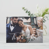 Dusty Blueフローラ結婚の写真ありがとう サンキューカード (スタンド正面)