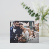 Dusty Blueフローラ結婚の写真ありがとう ポストカード (スタンド正面)