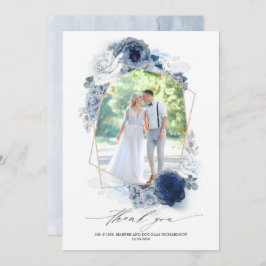 Dusty Blueフローラ結婚の感謝の写真 サンキューカード