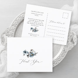 Dusty Blueフローラ結婚の感謝はがき 案内ポストカード