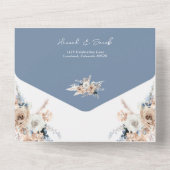 Dusty Blueフローラ結婚BohoとRSVP オールインワン招待状 (裏面)