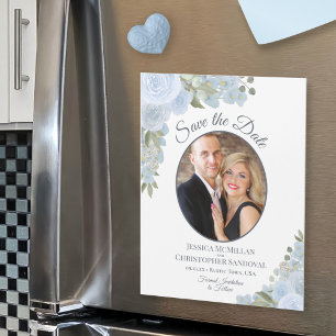Dusty BlueフローラSave the Date Photo Magnet