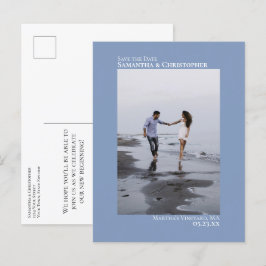 Dusty Blueミニマル結婚リストの写真Save The Date 案内ポストカード