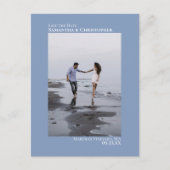 Dusty Blueミニマル結婚リストの写真Save The Date 案内ポストカード (正面)