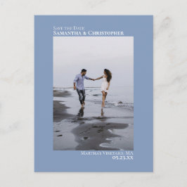 Dusty Blueミニマル結婚リストの写真Save The Date 案内ポストカード