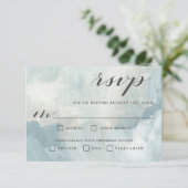 Dusty Blueモダン抽象芸術RSVP with Enteres 出欠カード (スタンド正面)