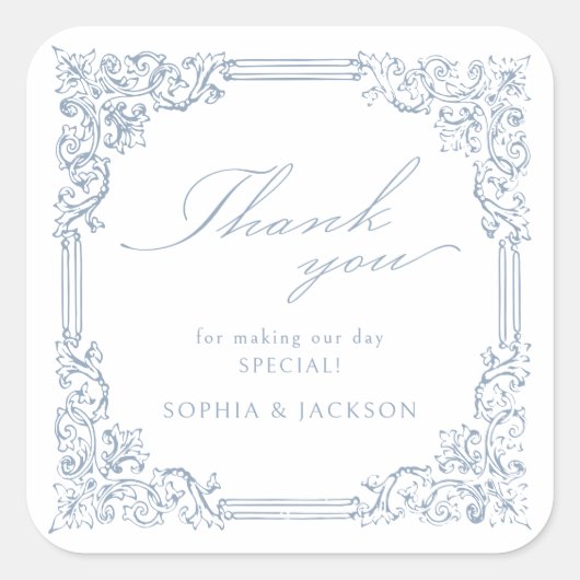 Dusty Blueヴィンテージフレームスクリエレガントプト スクエアシール (正面)