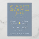 Dusty Blue手書きスクリプト写真の日付の保存 箔招待状 (正面)