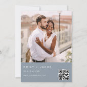 Dusty Blue書道結婚のQRコード 招待状 (裏面)