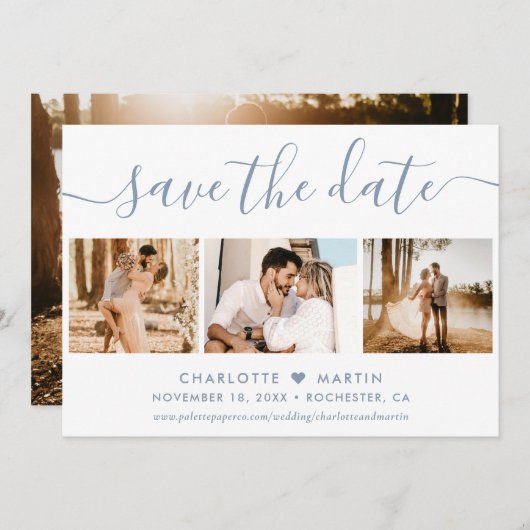 Dusty Blue結婚の4枚の写真 セーブザデート (正面/裏面)