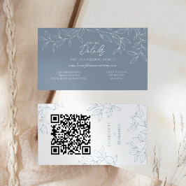 Dusty Blue ミニマル Leafの結婚WebサイトQRコード エンクロージャーカード