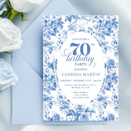 Dusty Blue 70th Birthday Floral Invitation Card 招待状