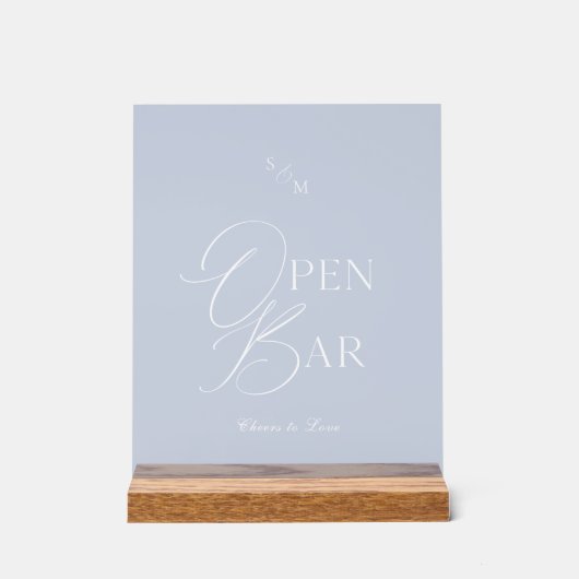 Dusty Blue Acrylic Open Bar Wedding Sign アクリルサイン (正面)