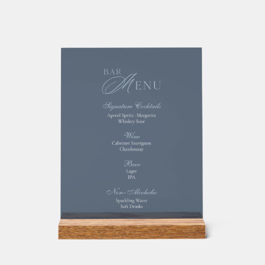 Dusty Blue Acrylic Wedding Bar Menu Sign アクリルサイン (正面)