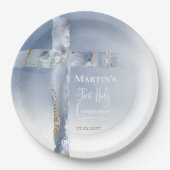 dusty blue agate cross First Communion ペーパープレート (正面)
