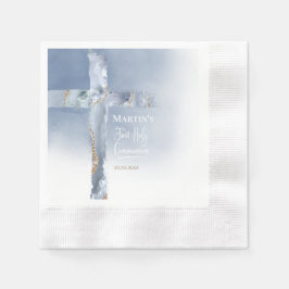  dusty blue agate cross First Communion 縁ありカクテルナプキン
