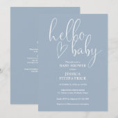 Dusty Blue All In One QR Code Hello Baby Shower 招待状 (正面/裏面)