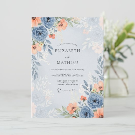 Dusty Blue Alluring Spring Wedding 招待状 (スタンド正面)