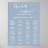 Dusty Blue Alphabetical Wedding Seating Chart ポスター (正面)