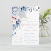 Dusty Blue and Blush Pink Floral Bridal Shower  招待状 (スタンド正面)