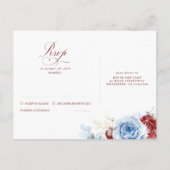 Dusty Blue and Burgundy Red Wedding RSVP Postcard ポストカード (裏面)